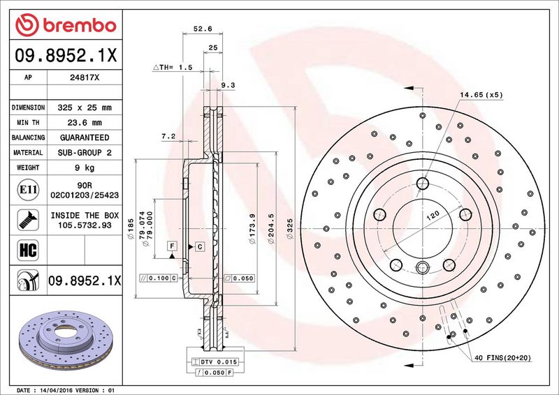 Тормозной диск BREMBO 0989521X