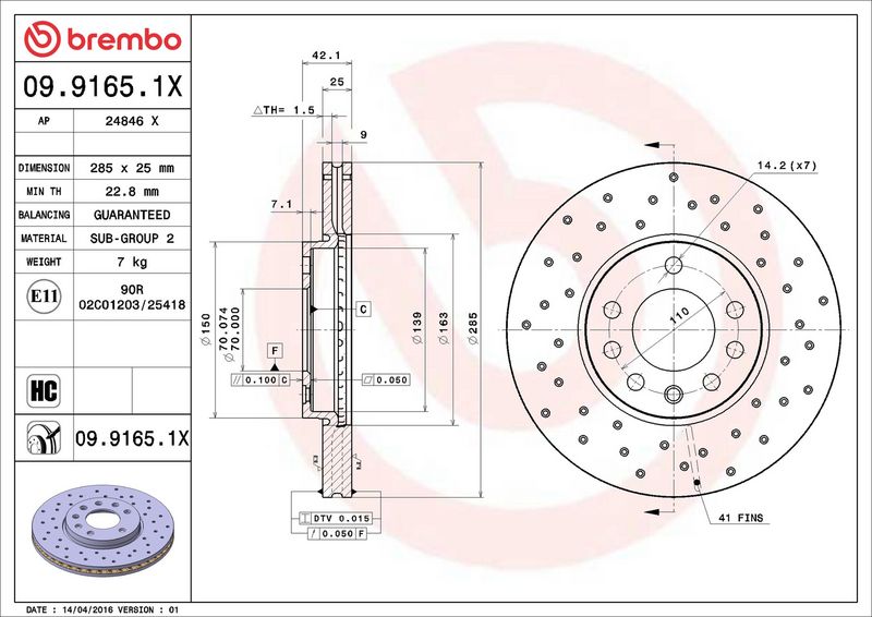 Тормозной диск BREMBO 0991651X
