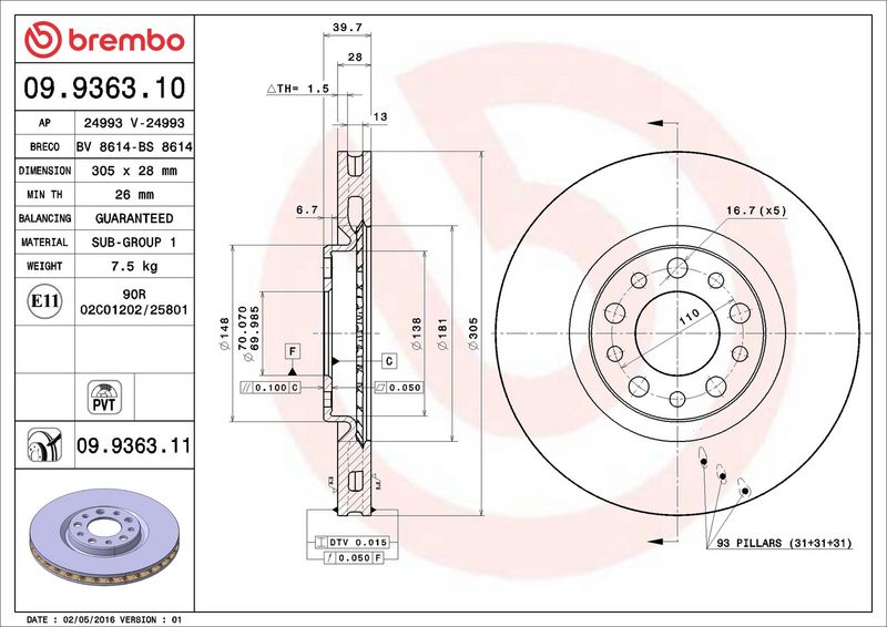 Тормозной диск BREMBO 09936311
