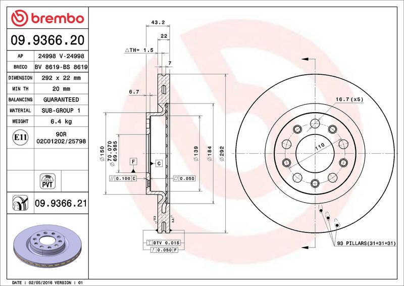 Тормозной диск BREMBO 09936621