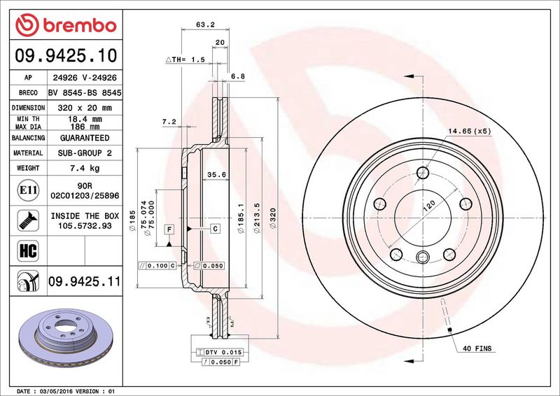 Тормозной диск BREMBO 09942510