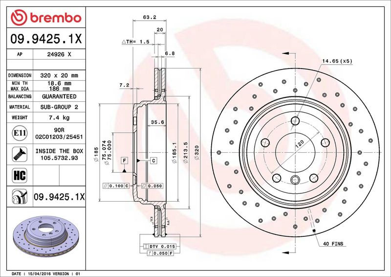 Тормозной диск BREMBO 0994251X