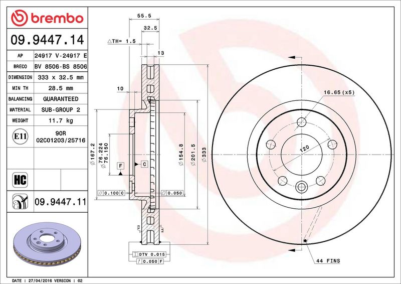 Тормозной диск BREMBO 09944714