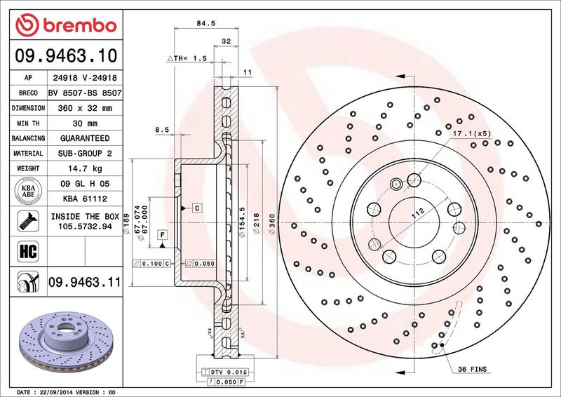 Тормозной диск BREMBO 09946311