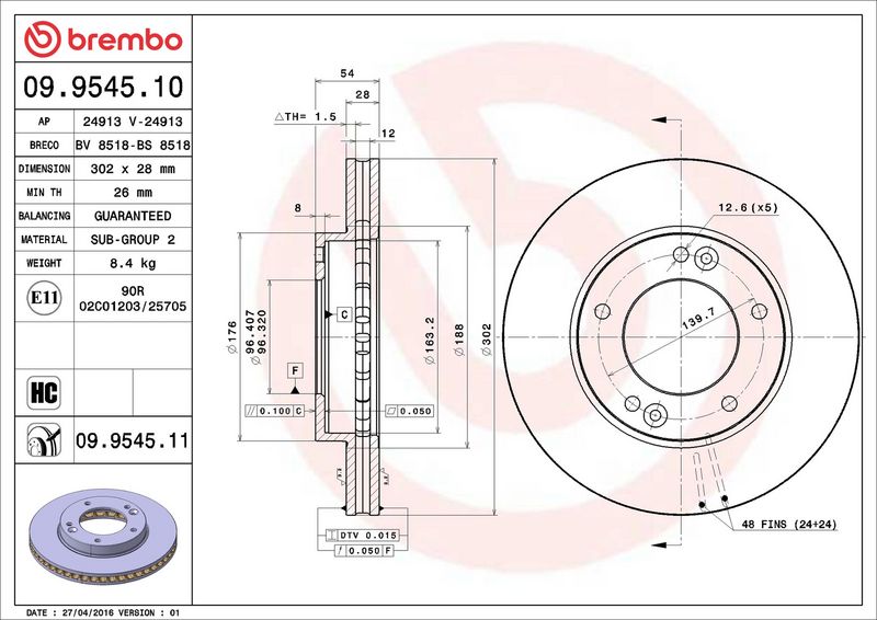 Тормозной диск BREMBO 09954510