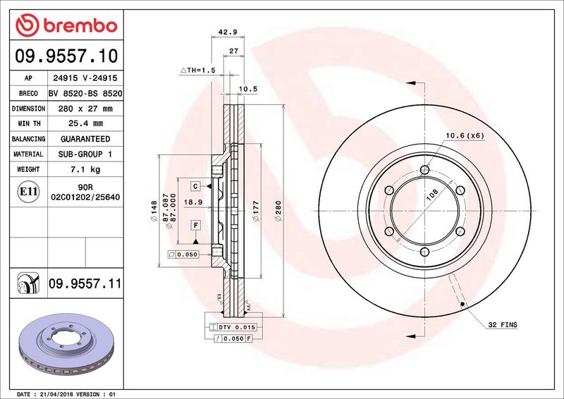 Тормозной диск BREMBO 09955711