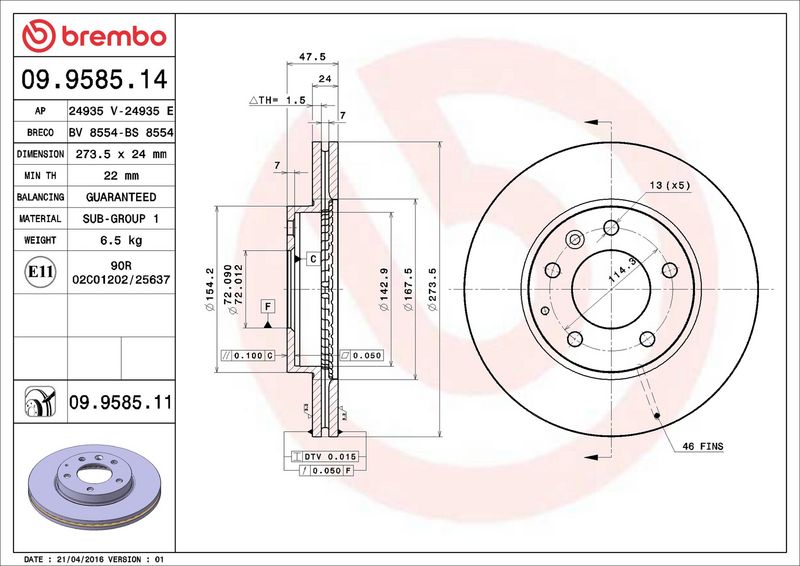 Тормозной диск BREMBO 09958514