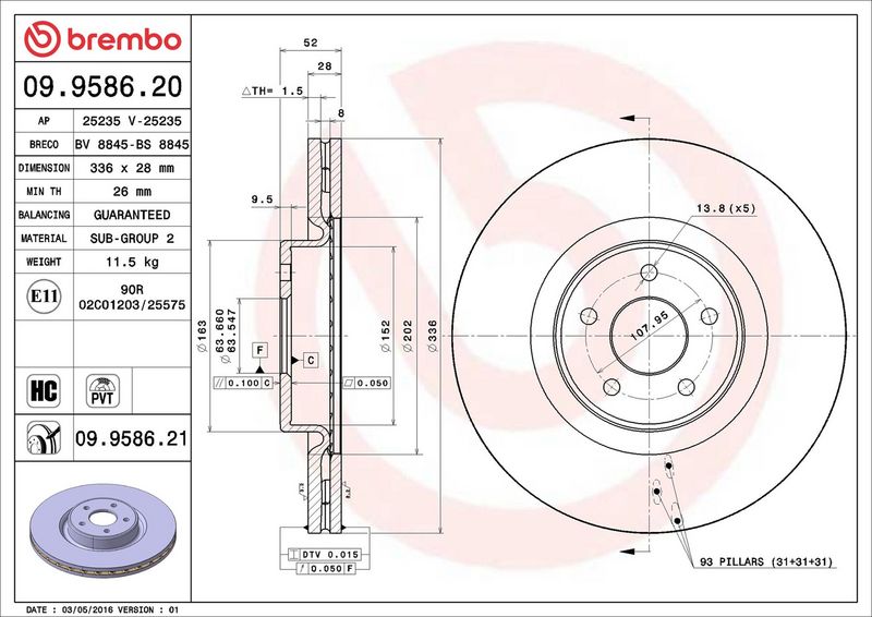 Тормозной диск BREMBO 09958621