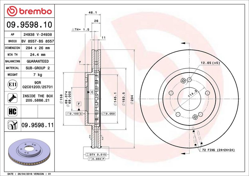 Тормозной диск BREMBO 09959811