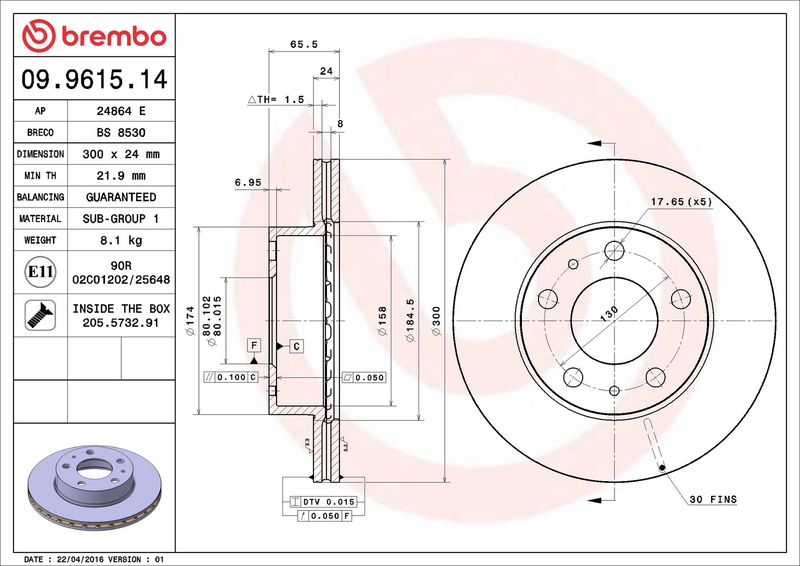 Тормозной диск BREMBO 09961514