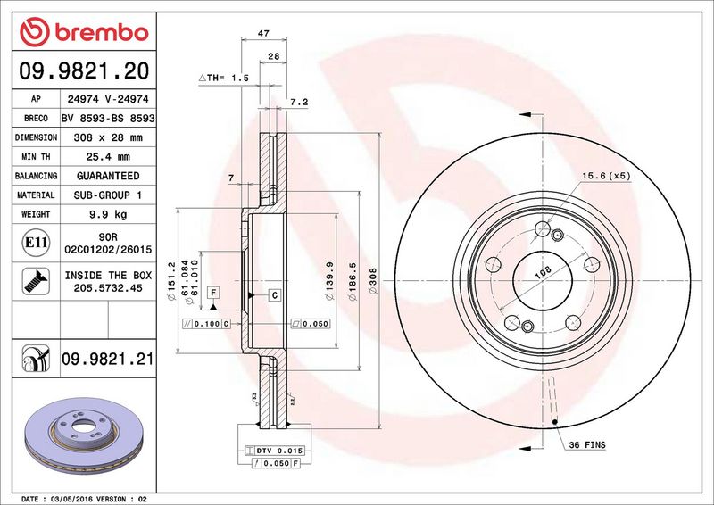 Тормозной диск BREMBO 09982121