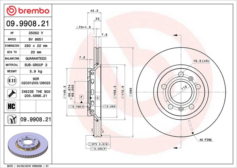 Тормозной диск BREMBO 09990821