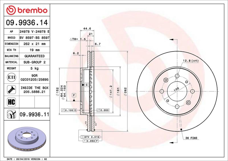 Тормозной диск BREMBO 09993611