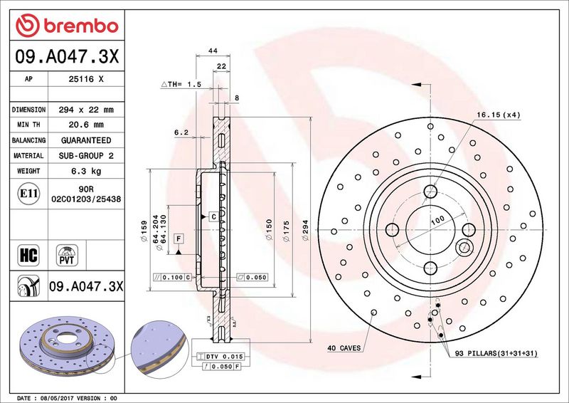 Тормозной диск BREMBO 09A0473X