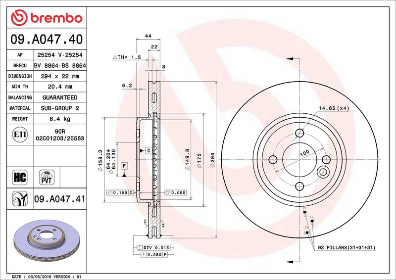 Тормозной диск BREMBO 09A04741