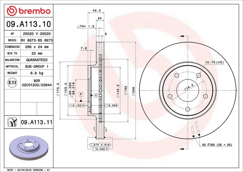 Тормозной диск BREMBO 09A11310