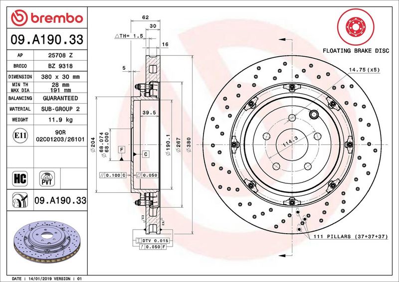 Тормозной диск BREMBO 09A19033