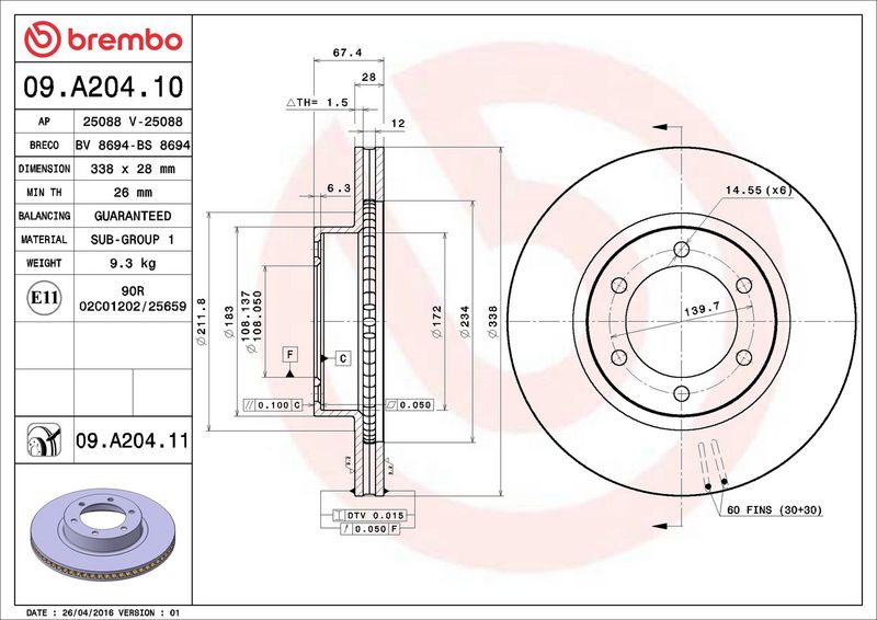 Тормозной диск BREMBO 09A20410