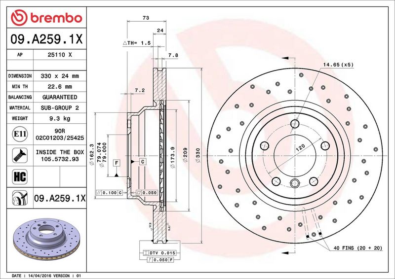 Тормозной диск BREMBO 09A2591X