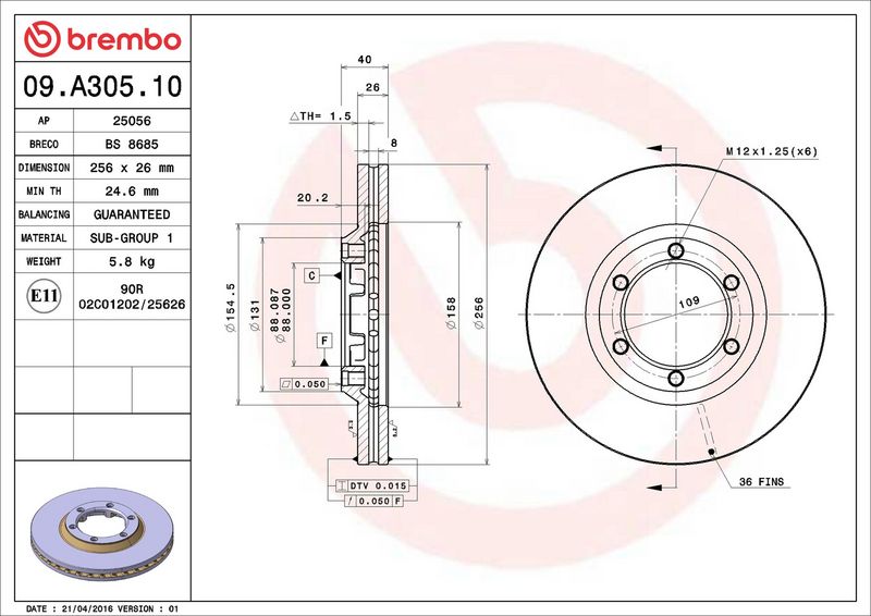 Тормозной диск BREMBO 09A30510
