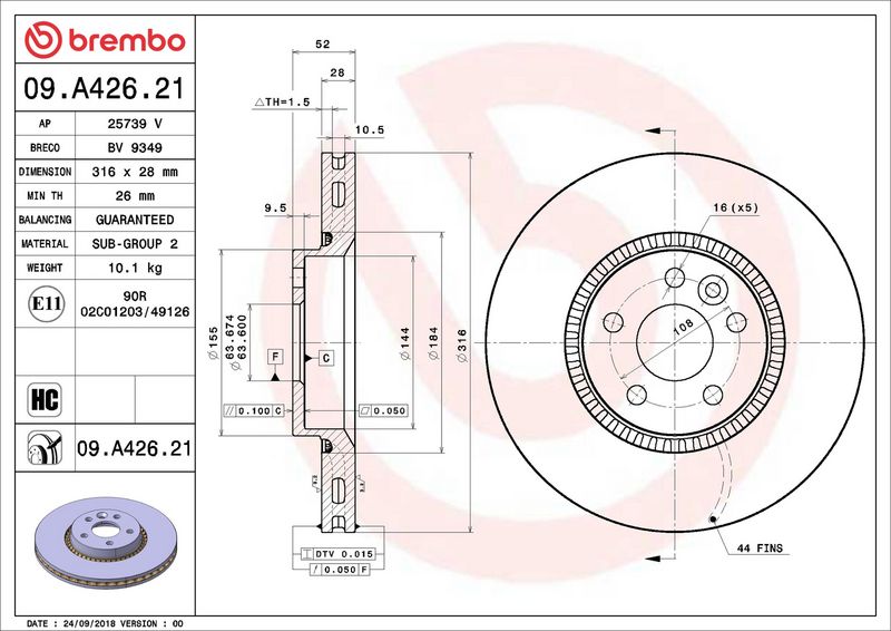 Тормозной диск BREMBO 09A42621