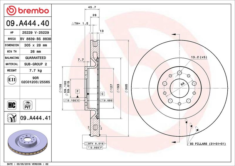 Тормозной диск BREMBO 09A44441