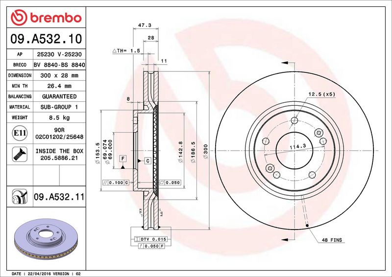 Тормозной диск BREMBO 09A53210