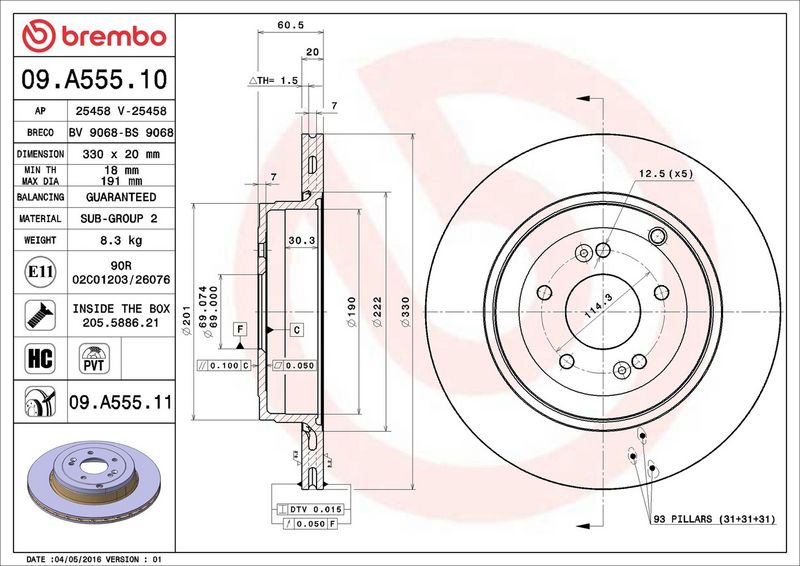 Тормозной диск BREMBO 09A55511