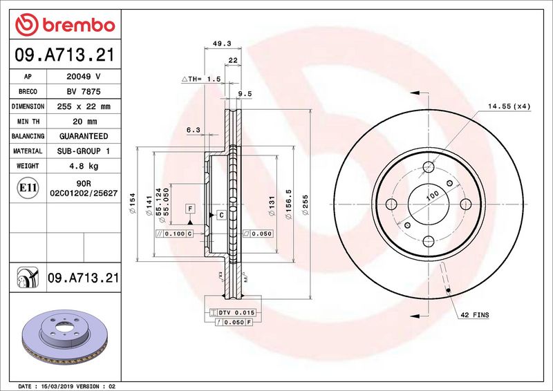 Тормозной диск BREMBO 09A71321