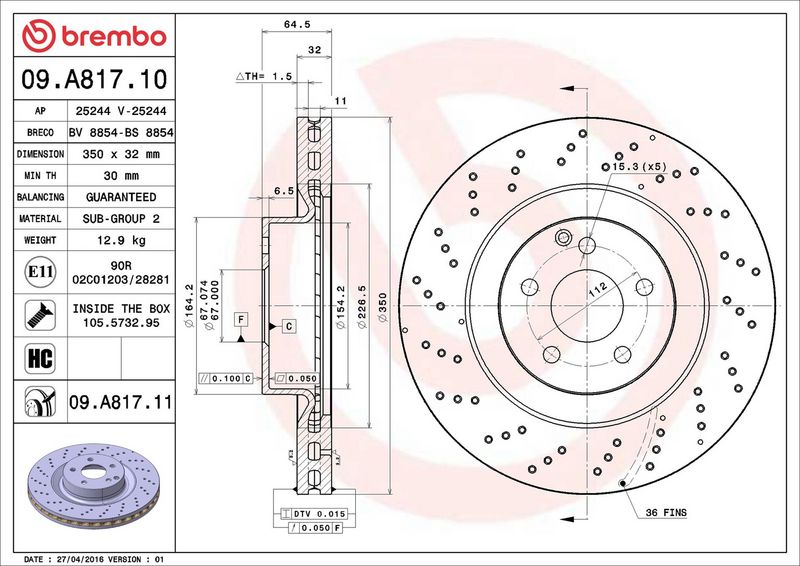 Тормозной диск BREMBO 09A81710