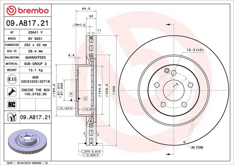 Тормозной диск BREMBO 09A81721