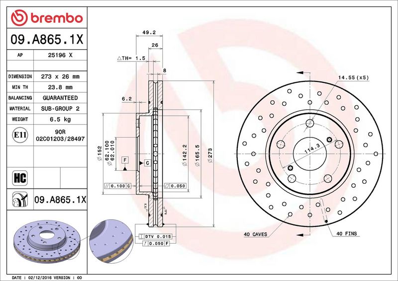 Тормозной диск BREMBO 09A8651X