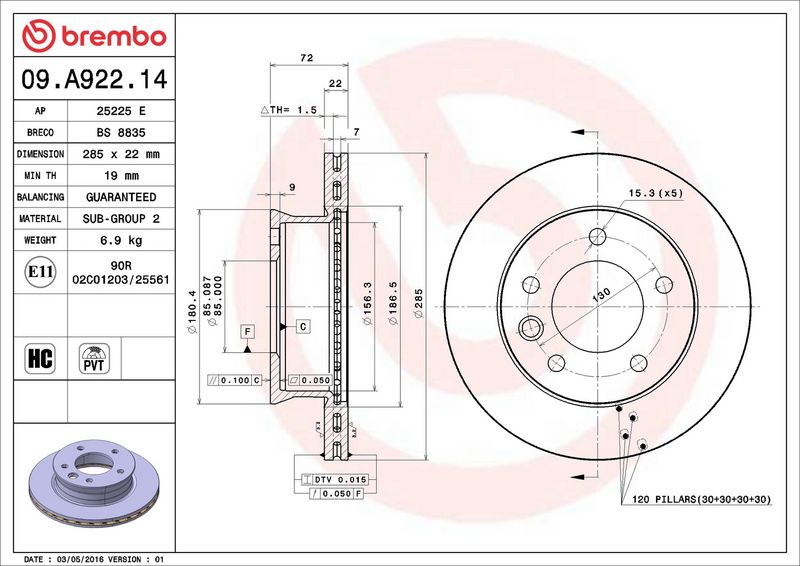 Тормозной диск BREMBO 09A92214