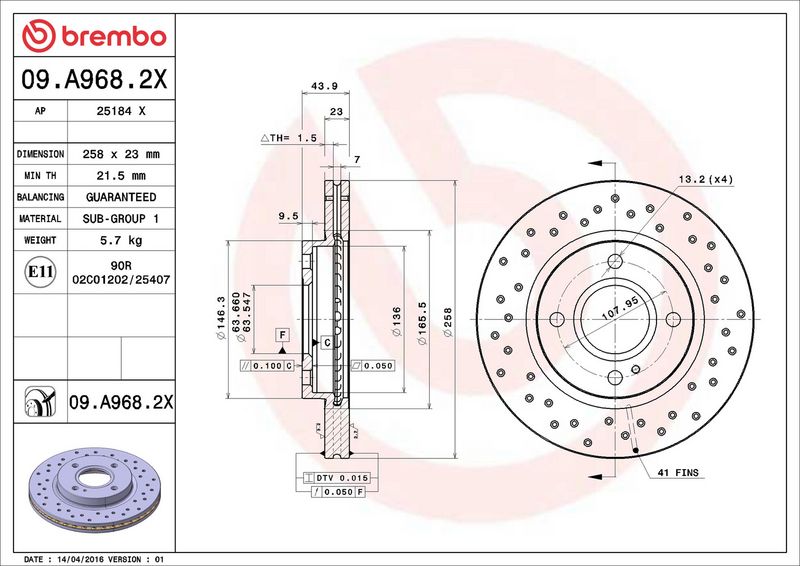 Тормозной диск BREMBO 09A9682X