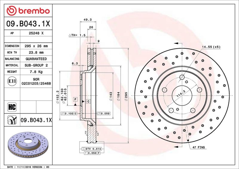 Тормозной диск BREMBO 09B0431X