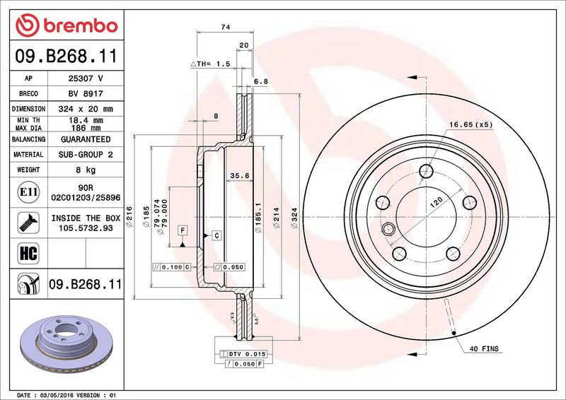 Тормозной диск BREMBO 09B26811
