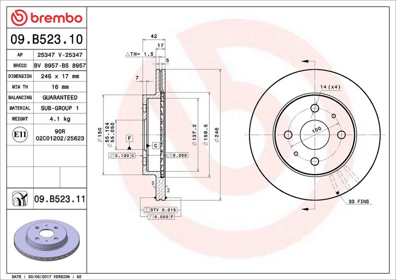 Тормозной диск BREMBO 09B52310
