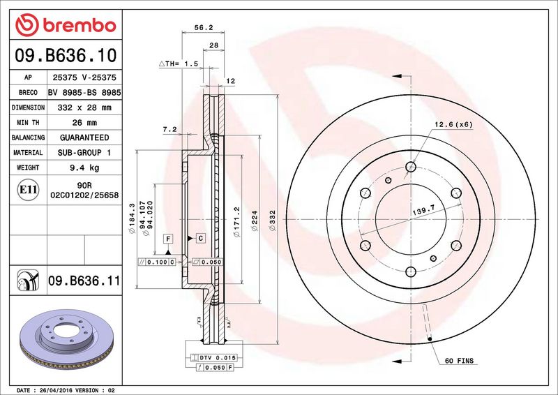Тормозной диск BREMBO 09B63610