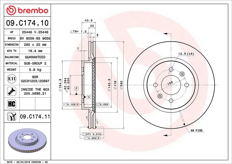 Тормозной диск BREMBO 09C17411