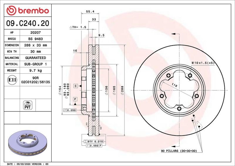 Тормозной диск BREMBO 09C24020