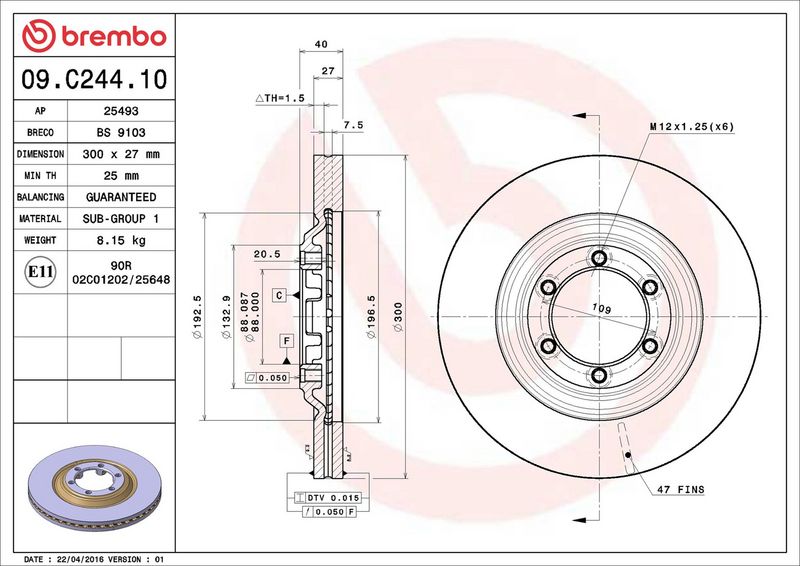 Тормозной диск BREMBO 09C24410
