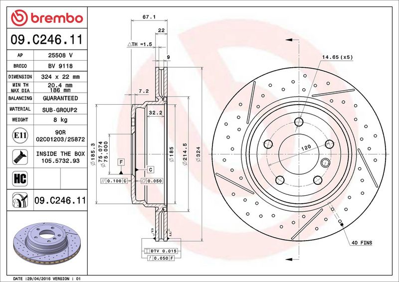 Тормозной диск BREMBO 09C24611