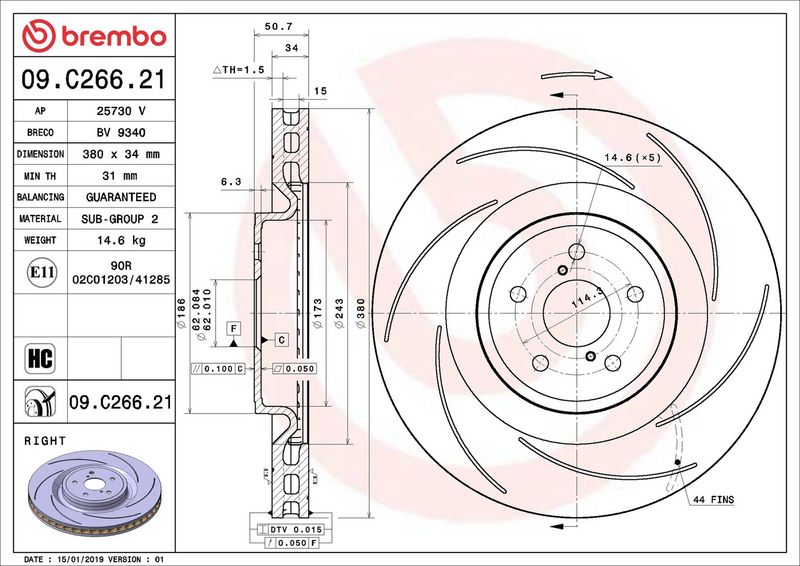 Тормозной диск BREMBO 09C26621