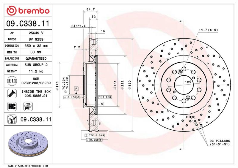 Тормозной диск BREMBO 09C33811