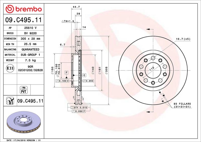 Тормозной диск BREMBO 09C49511