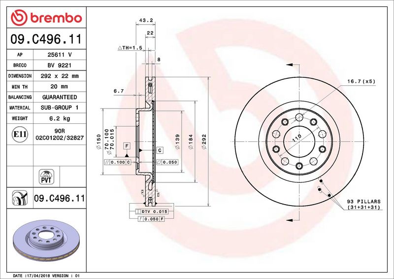 Тормозной диск BREMBO 09C49611
