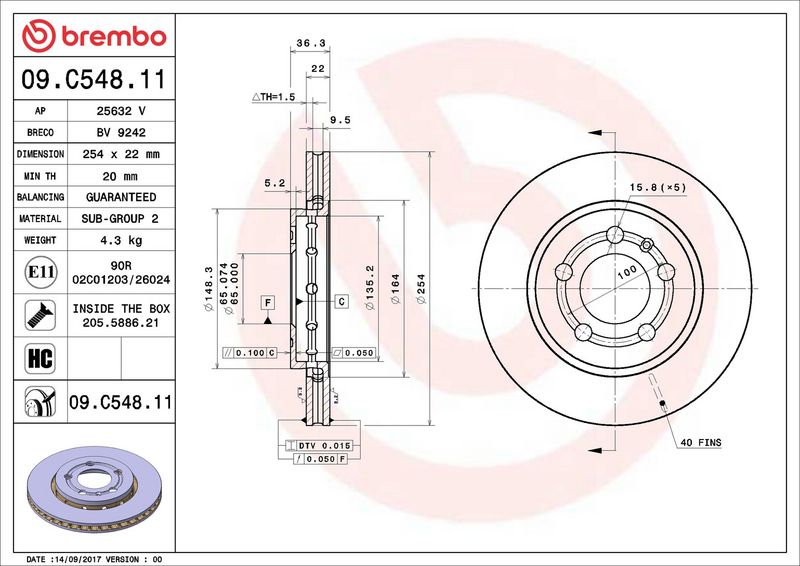 Тормозной диск BREMBO 09C54811