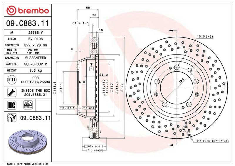 Тормозной диск BREMBO 09C88311