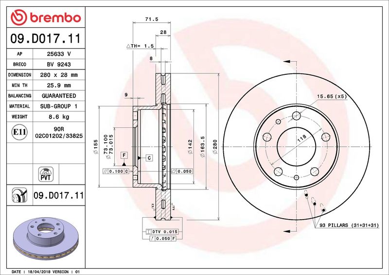 Тормозной диск BREMBO 09D01711
