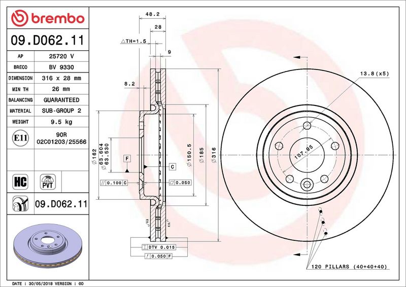 Тормозной диск BREMBO 09D06211